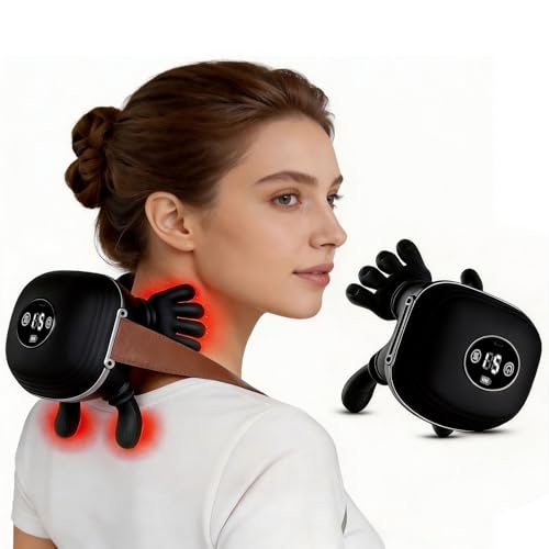 Sriolr Neck Massager with Heat, Cordless 4D Kneading Neck Shoulder Back Massager, Deep Tissue Pain Relief Massager with Bionic Fingers & Screen, Ideal Gift for Men Women(Black)