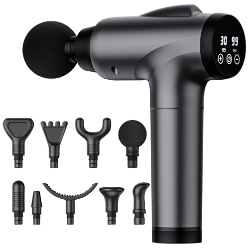 OLsky Massage Gun Deep Tissue 30 Speeds 9 Attachments Handheld (Grey) | Electric Muscle Massager, High-intensity Percussion, Massage Device for Pain Relief, Quiet and Powerful, Ideal for Recovery