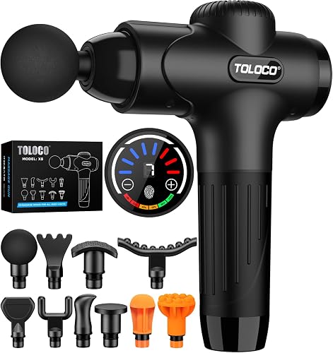 TOLOCO Massage Gun Deep Tissue, Percussion Massage Gun with 10 Replacement Heads